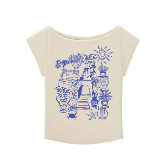 Greece Retro Wide Neck 90s Slub T-shirt