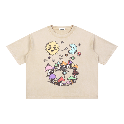 Fairy Circle Unisex Oversized Mineral Wash Boxy Cotton T-Shirt