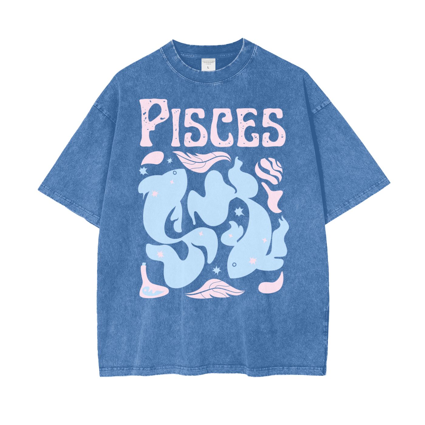 Zodiac Pisces Psychedelic Unisex Oversized Snow Washed T-Shirt