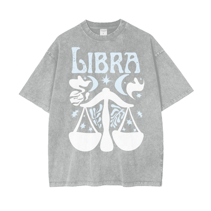 Zodiac Libra Psychedelic Snow Washed T-Shirt