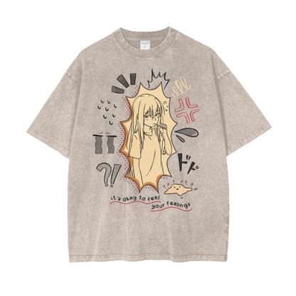 Anime It's Okay Unisex Oversize Snow Washed T-Shirt