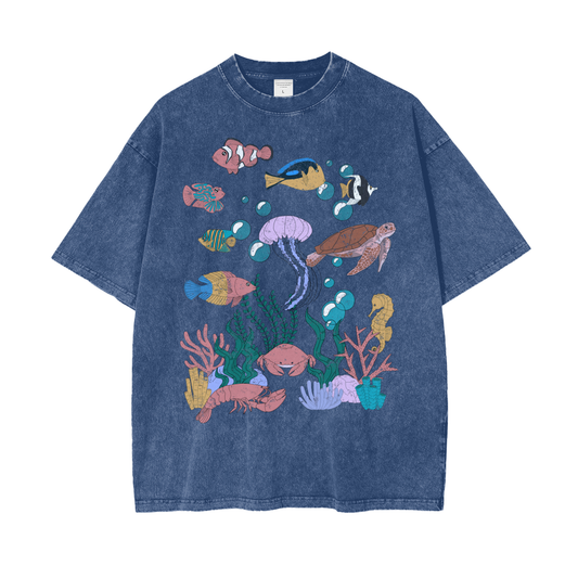 Under The Sea Unisex Oversize Snow Washed T-Shirt