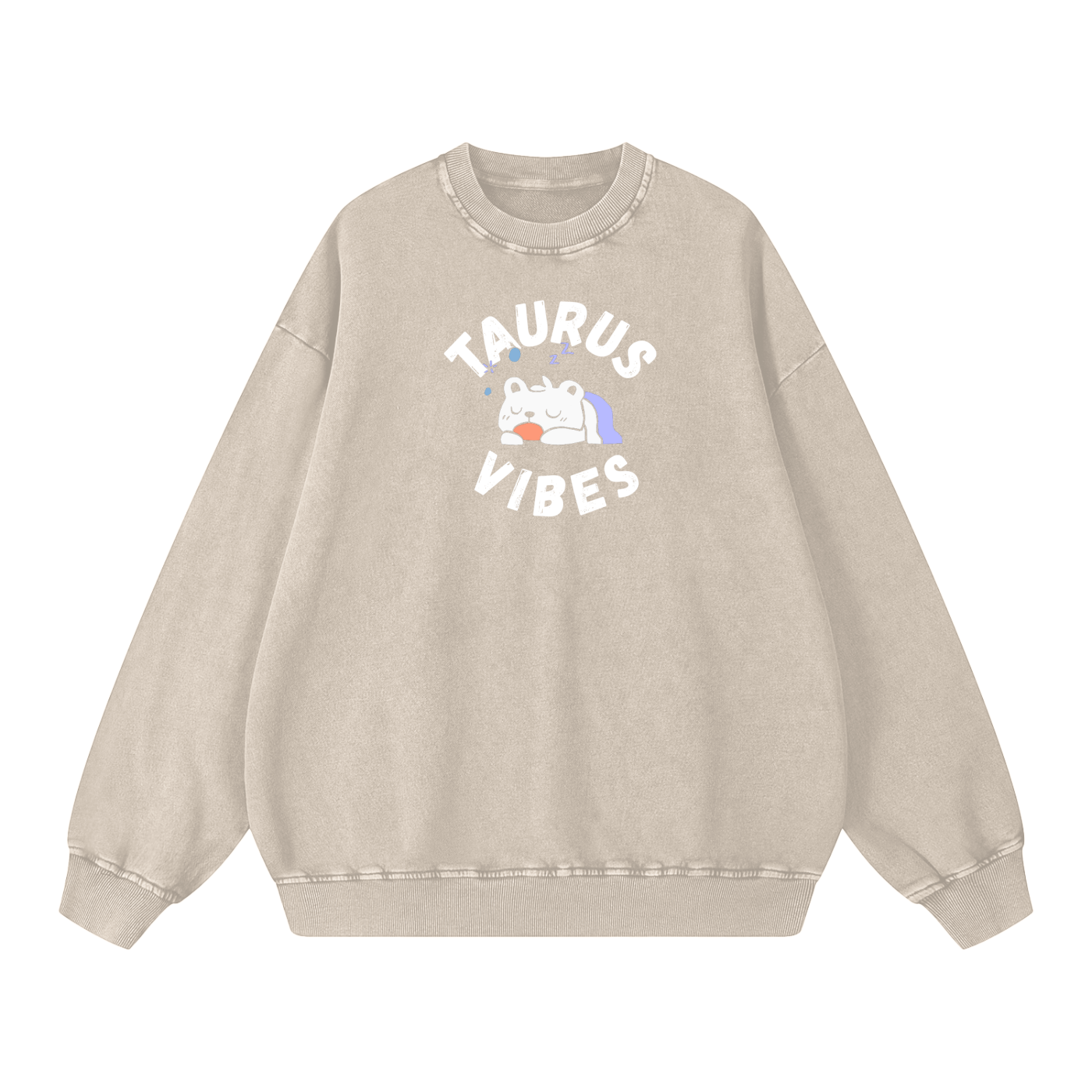 Zodiac Taurus Bear Unisex Acid Wash Oversize Sweatshirt