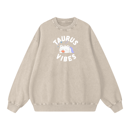 Zodiac Taurus Bear Unisex Acid Wash Oversize Sweatshirt