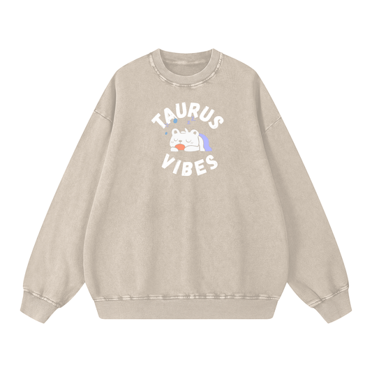 Zodiac Taurus Bear Unisex Acid Wash Oversize Sweatshirt