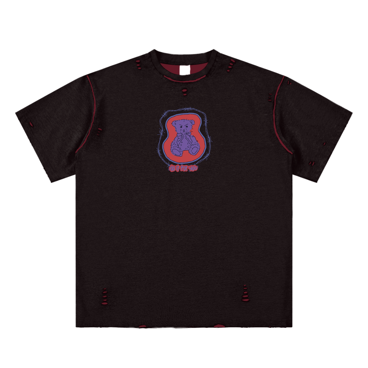 Teddy Bear,D Unisex Reversible Frayed T-shirt