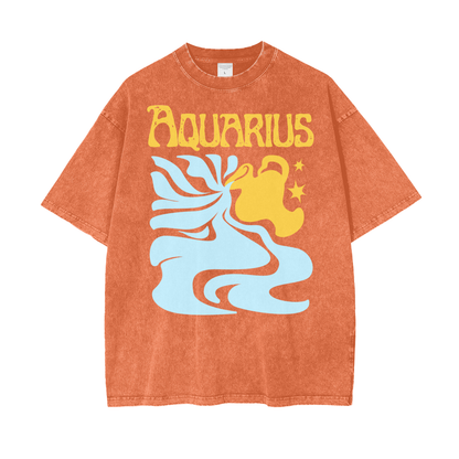 Zodiac Aquarius Psychedelic Snow Washed T-Shirt