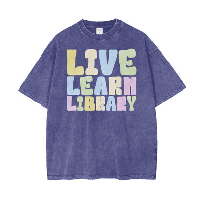 Live Library Unisex Oversize Snow Washed T-Shirt