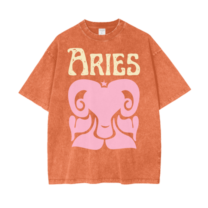 Zodiac Aries Psychedelic Snow Washed T-Shirt