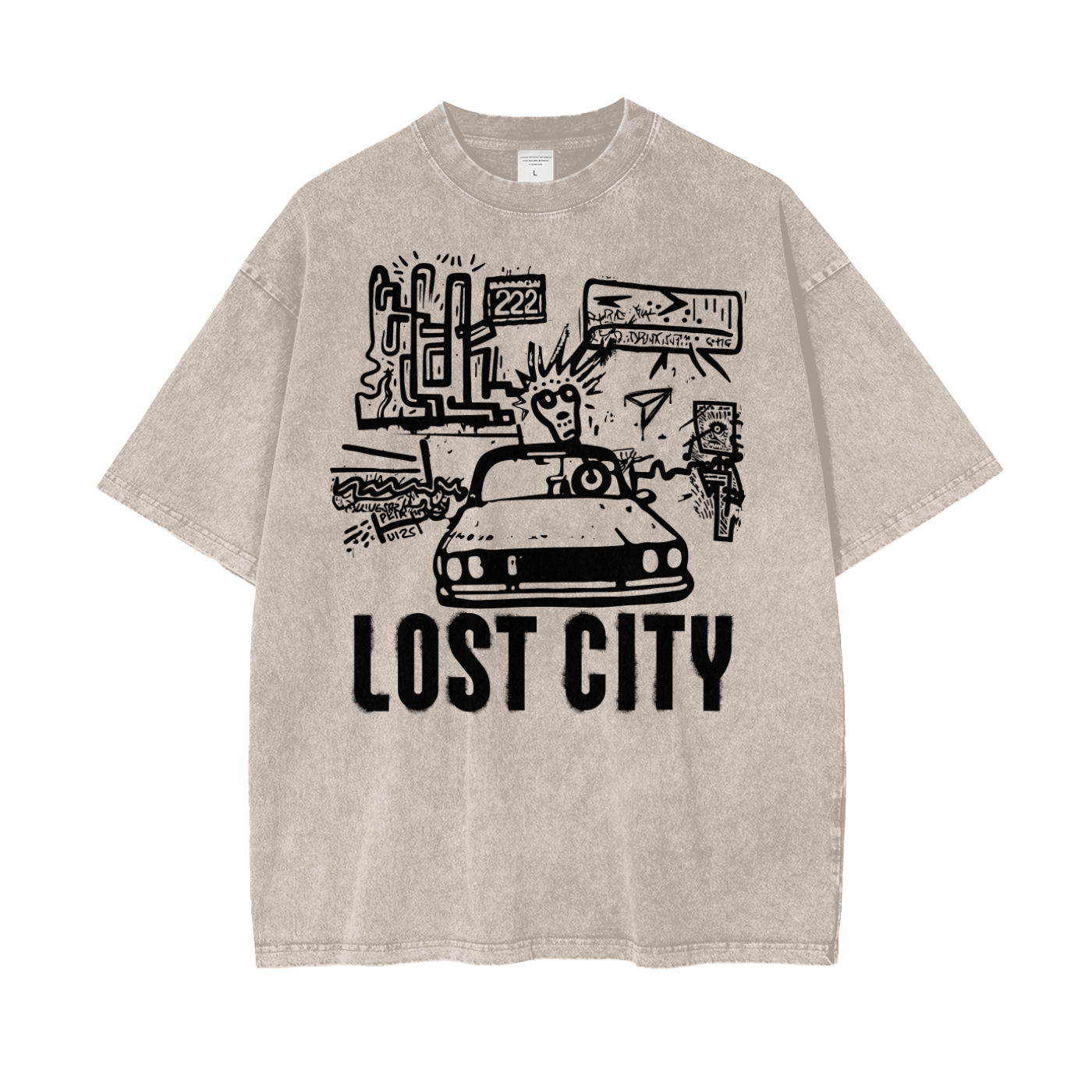 Lost City Unisex Oversize Snow Washed T-Shirt