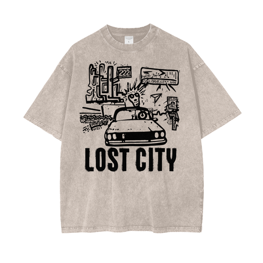 Lost City Unisex Oversize Snow Washed T-Shirt