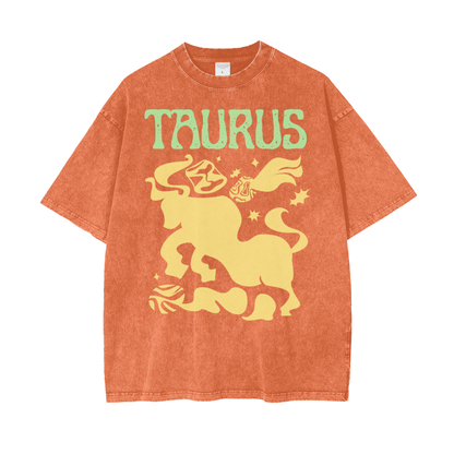 Zodiac Taurus Psychedelic Snow Washed T-Shirt