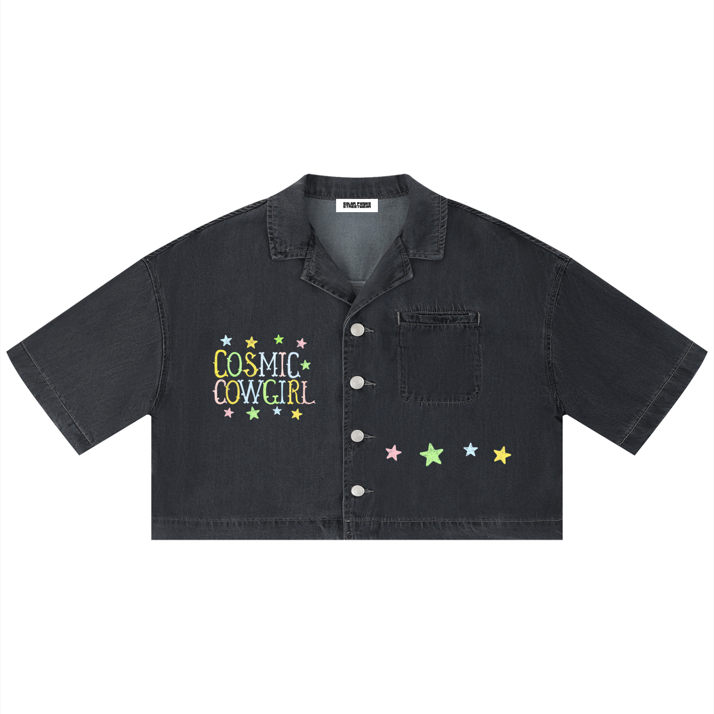 Cosmic Cowgirl Vintage Wash Boxy Crop Button Down T-Shirt
