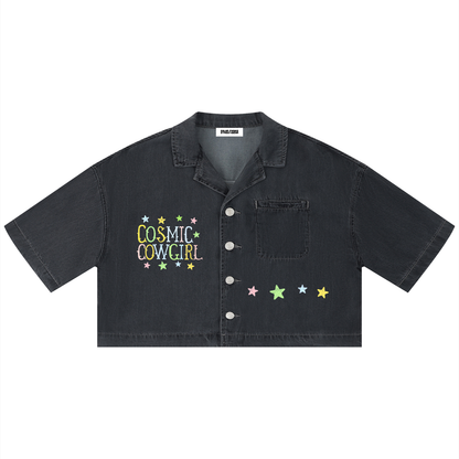 Cosmic Cowgirl Vintage Wash Boxy Crop Button Down T-Shirt