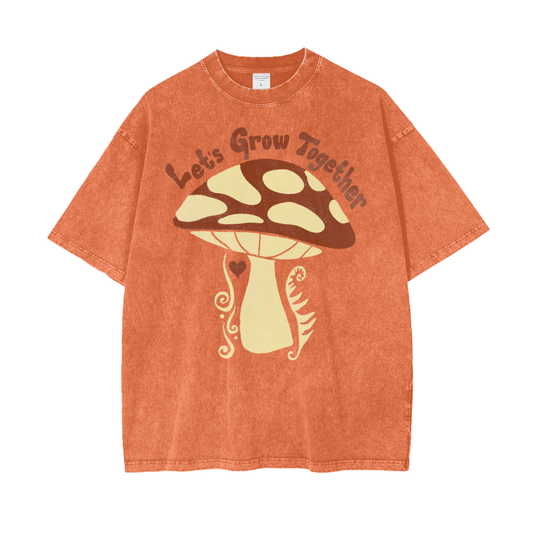 Mushroom Unisex Oversize Snow Washed T-Shirt
