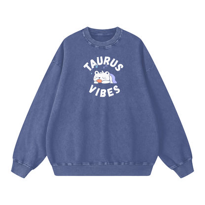 Zodiac Taurus Bear Unisex Acid Wash Oversize Sweatshirt