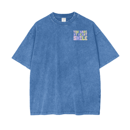 Heart Smile Unisex Oversize Snow Washed T-Shirt