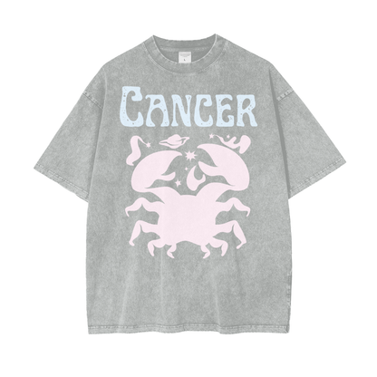 Zodiac Cancer Psychedelic Snow Washed T-Shirt