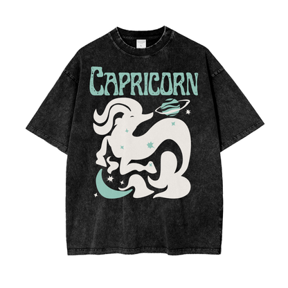 Zodiac Capricorn Psychedelic Snow Washed T-Shirt