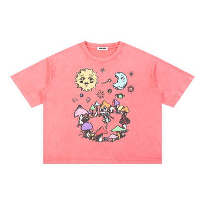Fairy Circle Unisex Oversized Mineral Wash Boxy Cotton T-Shirt
