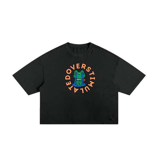 Overstimulated Frog Unisex Classic Frayed Boxy Tee