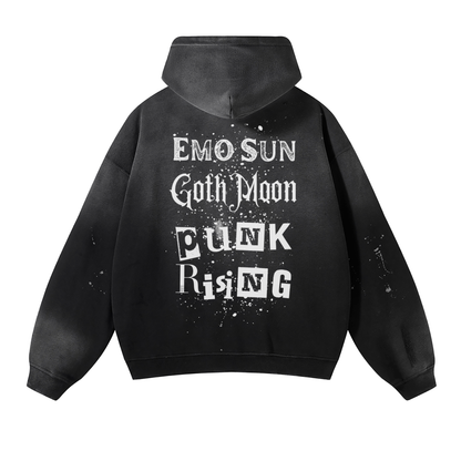 Solar Punk (FRT/BCK)Emo Goth Vintage Wash Fleece Hoodie