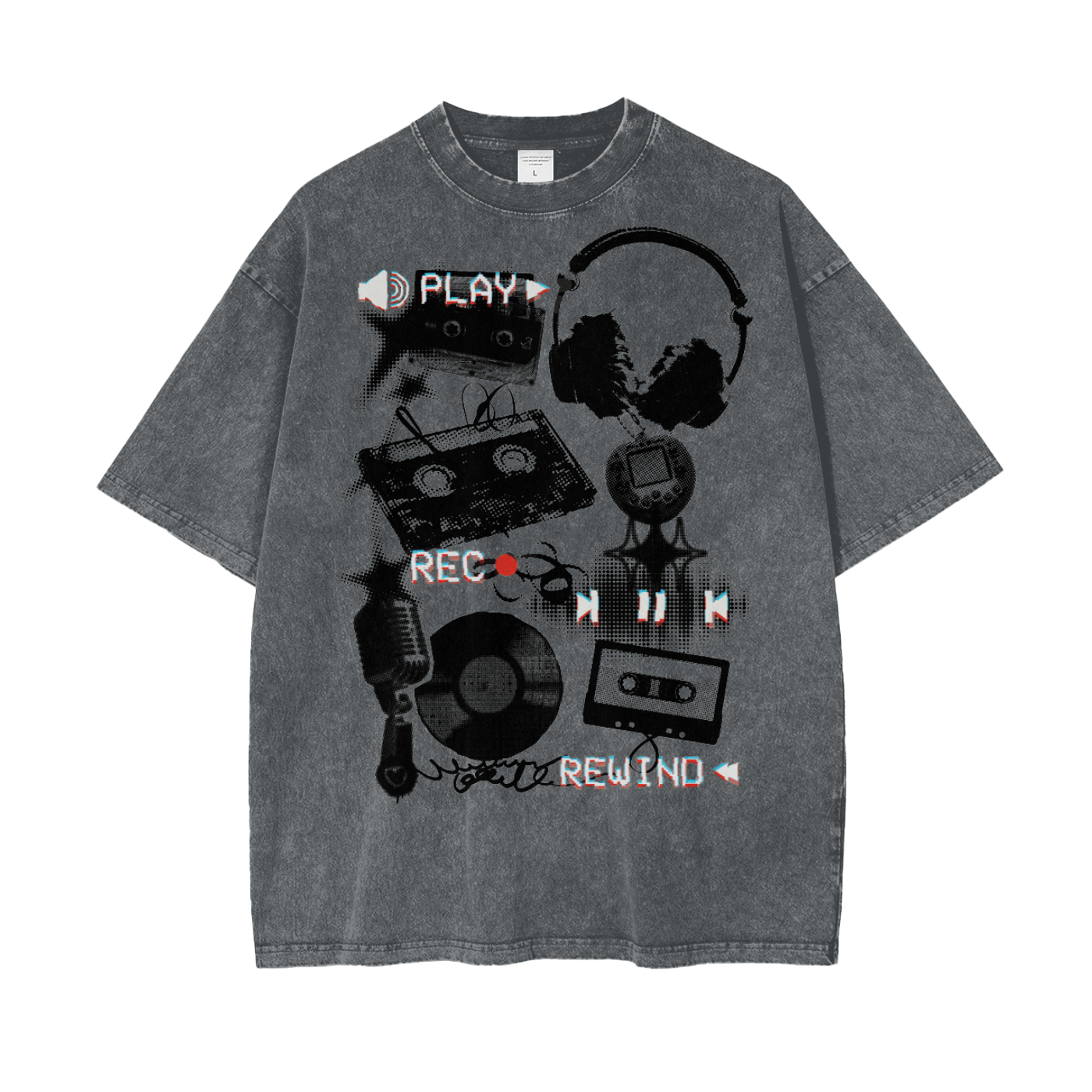 Music Rewind Retro Unisex Oversize Snow Washed T-Shirt