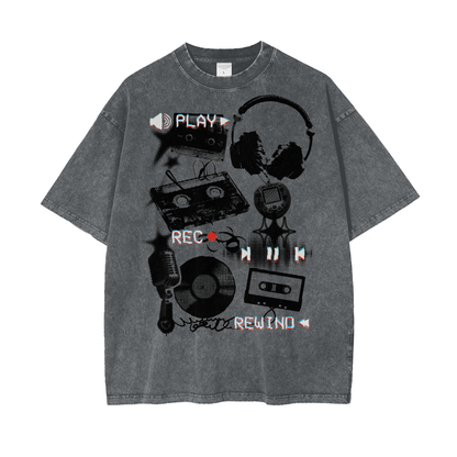 Music Rewind Retro Unisex Oversize Snow Washed T-Shirt