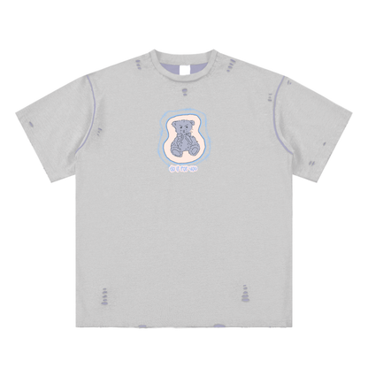 Teddy Bear,B Unisex Reversible Frayed T-shirt