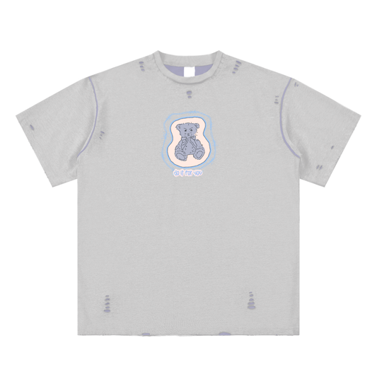 Teddy Bear,B Unisex Reversible Frayed T-shirt