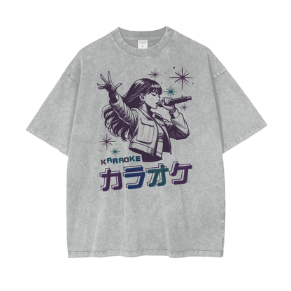 Anime Karaoke Unisex Oversize Snow Washed T-Shirt