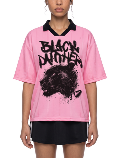 Black Panther Unisex Striped Collar Boxy Sport Jersey