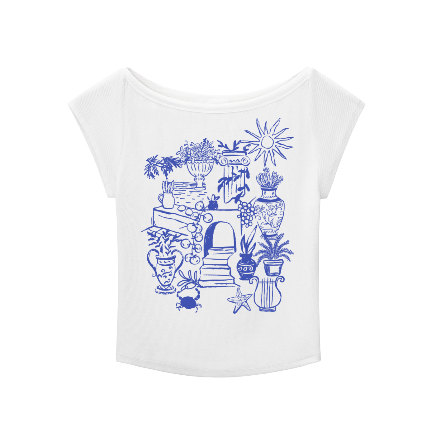 Greece Retro Wide Scoop Neck 90s Slub T-shirt