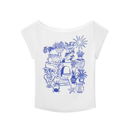 Greece Retro Wide Scoop Neck 90s Slub T-shirt