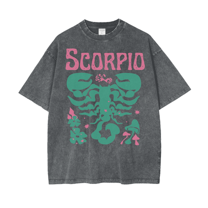 Zodiac Scorpio Psychedelic Unisex Oversized Snow Washed T-Shirt
