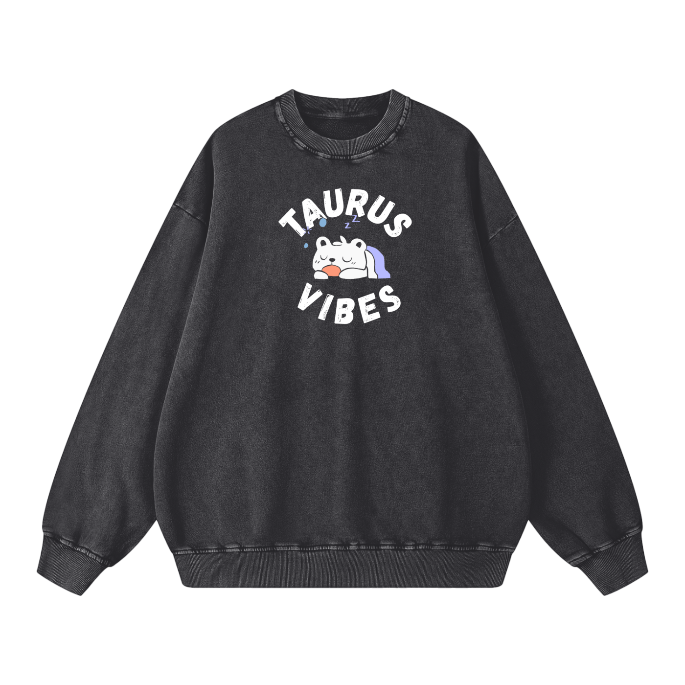 Zodiac Taurus Bear Unisex Acid Wash Oversize Sweatshirt