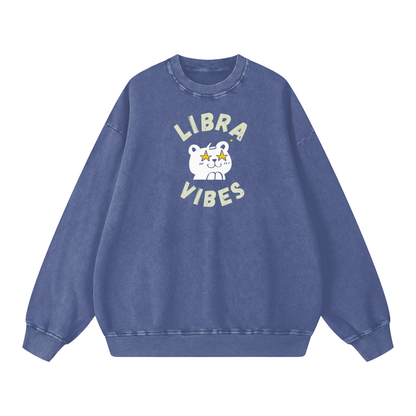 Zodiac Libra Bear Unisex Acid Wash Oversize Sweatshirt