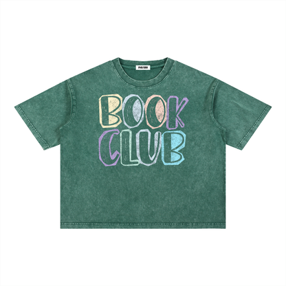 Book Club Mineral Wash Unisex Oversized Boxy Cotton T-Shirt