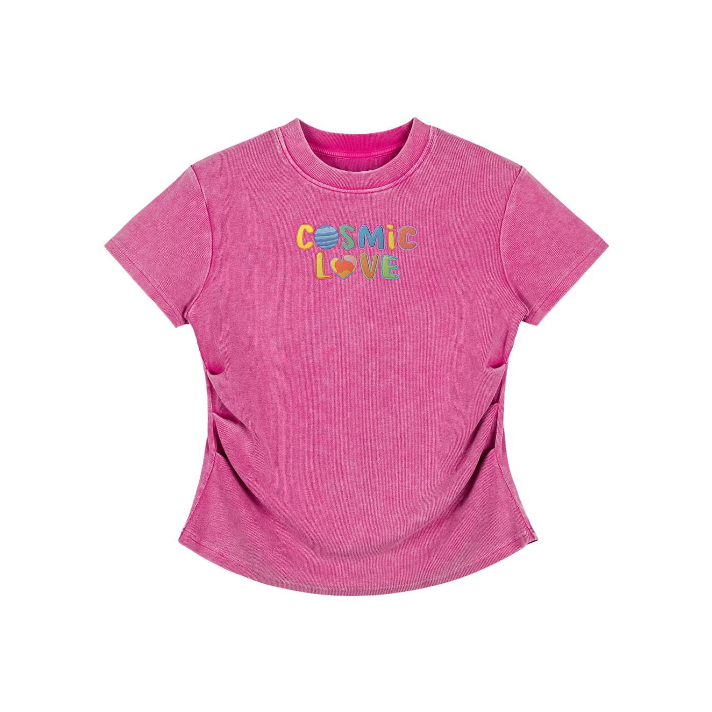 Cosmic Love Faux Embroidered Vintage Washed Femme Fit Cotton T-Shirt