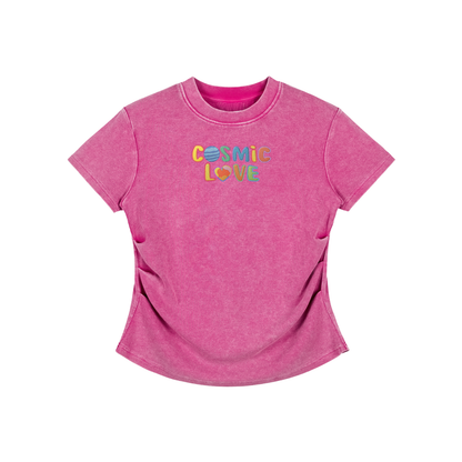 Cosmic Love Faux Embroidered Vintage Washed Femme Fit Cotton T-Shirt