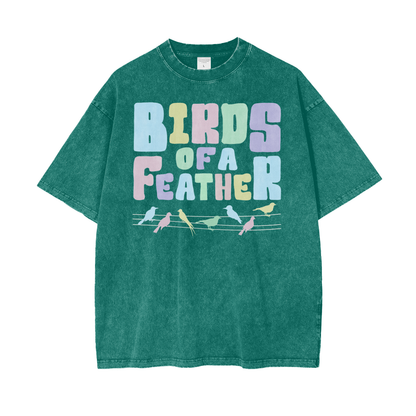 Birds Feathers Unisex Oversize Snow Washed T-Shirt