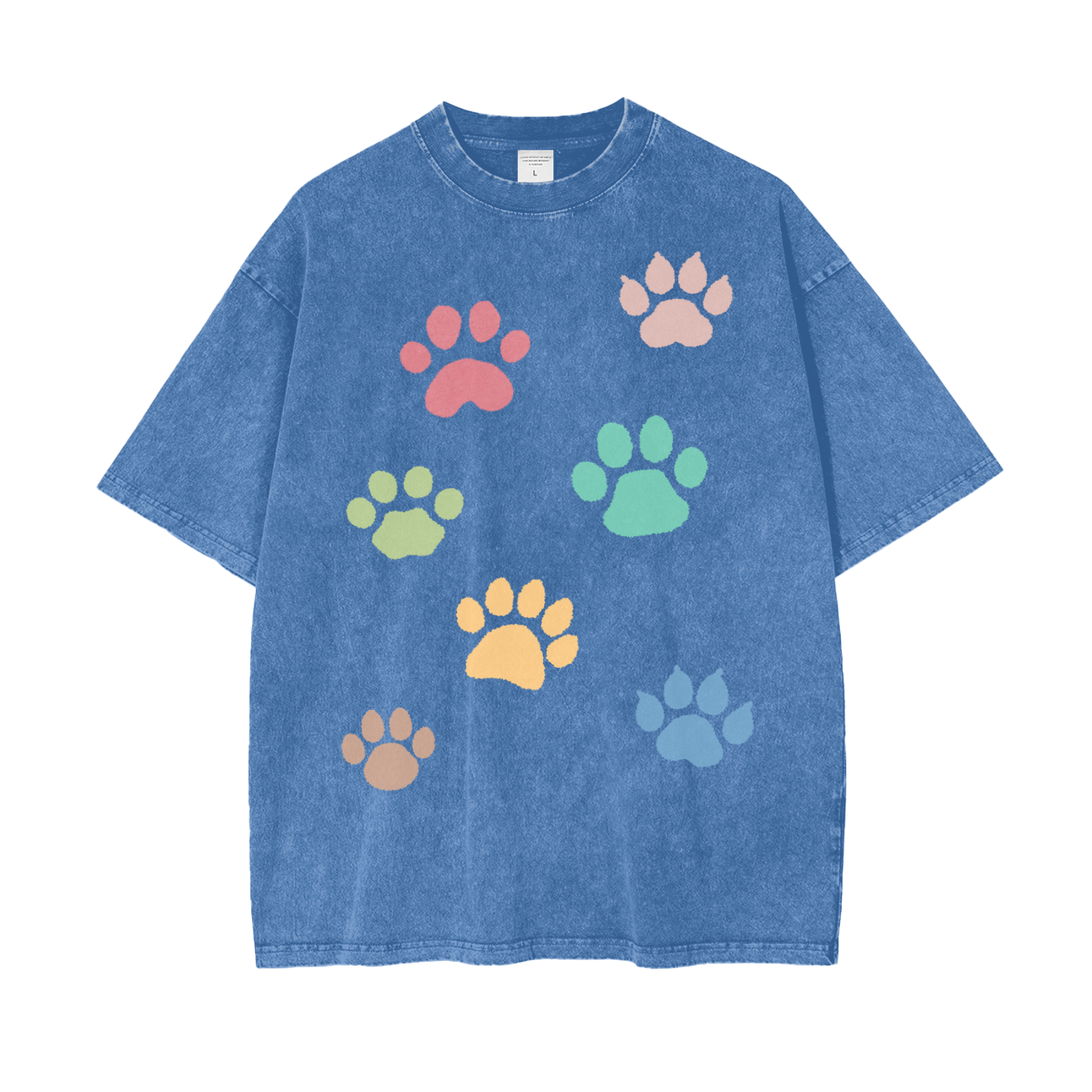 Paw Prints Unisex Oversize Snow Washed T-Shirt