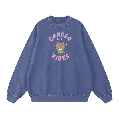 Zodiac Cancer Bear Unisex Acid Wash Oversize Sweatshirt