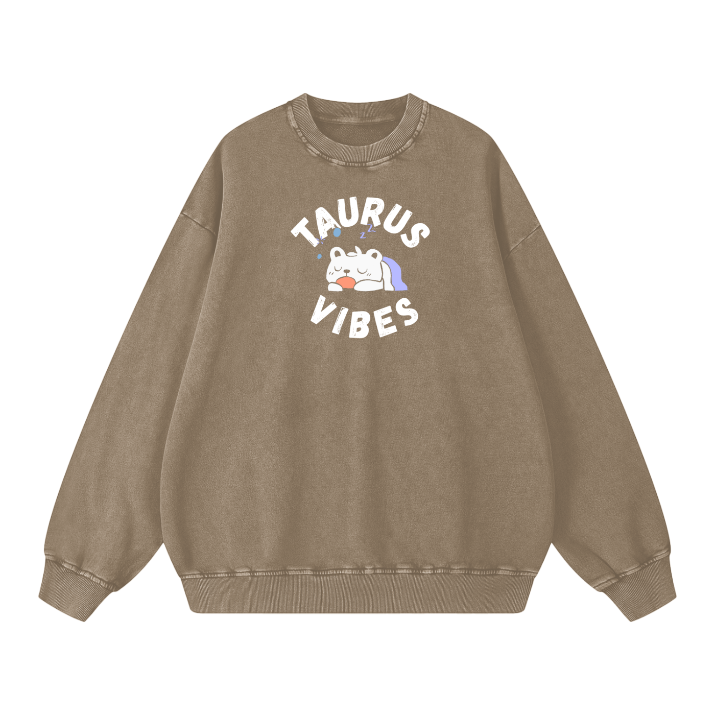 Zodiac Taurus Bear Unisex Acid Wash Oversize Sweatshirt