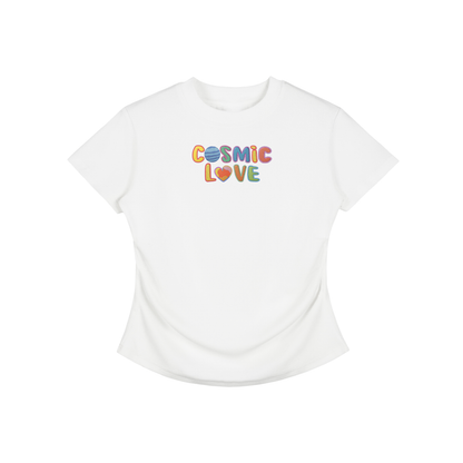 Cosmic Love Faux Embroidered Vintage Washed Femme Fit Cotton T-Shirt