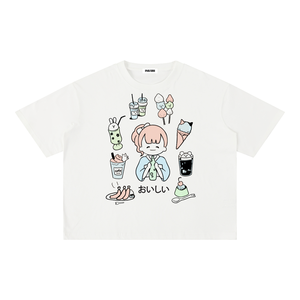 Anime Kawaii Foods Mineral Wash Oversized Boxy Cotton T-Shirt