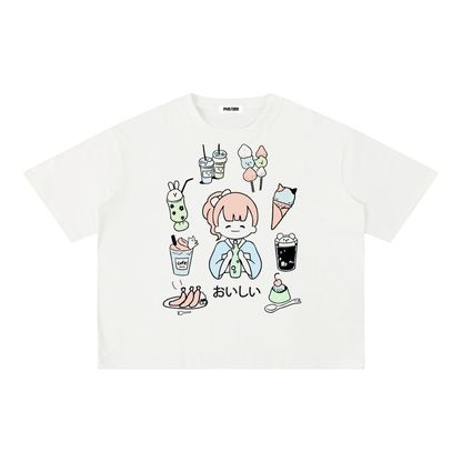 Anime Kawaii Foods Mineral Wash Oversized Boxy Cotton T-Shirt