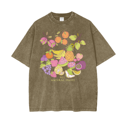 Natural Fruits Unisex Oversize Snow Washed T-Shirt