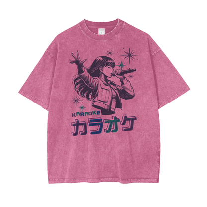 Anime Karaoke Unisex Oversize Snow Washed T-Shirt