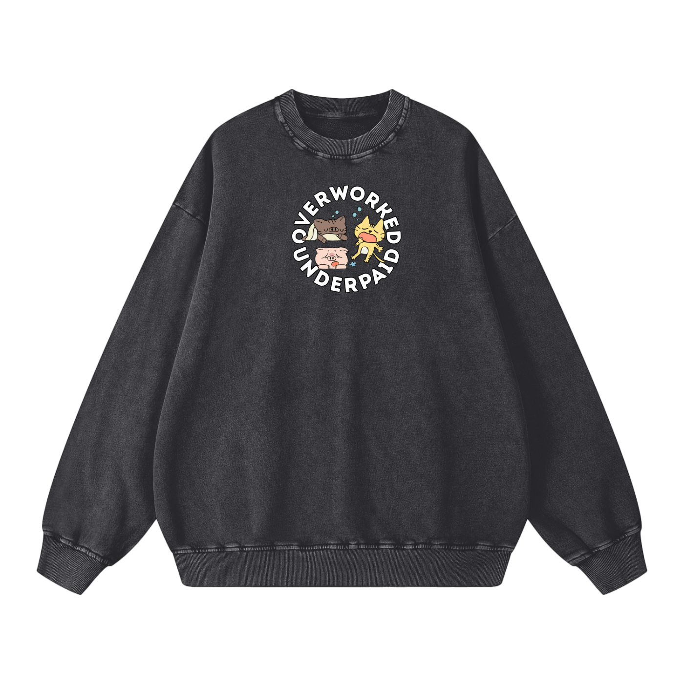 Overworked Animals Acid Wash Oversize Sweatshirt